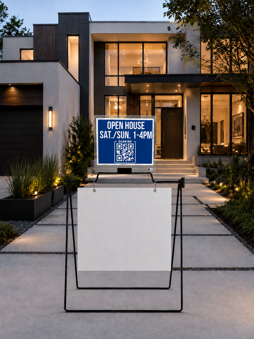 Sign Rider Attachment for Swinging A-Frame Open House Signs with Center Clamp Holder